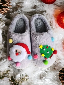 Damskie szare kapcie świąteczne ze Świętym Mikołajem WS9037-26