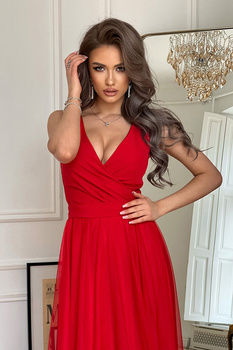 DŁUGA SUKIENKA Z ROZCIĘCIEM NA NODZE CZERWONA