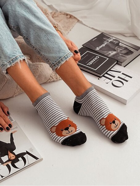 Stopki damskie Duże głowy misia z paskami. Nowe 1146.057, Kolor Ciemny Melanż, Rozmiar 37-41