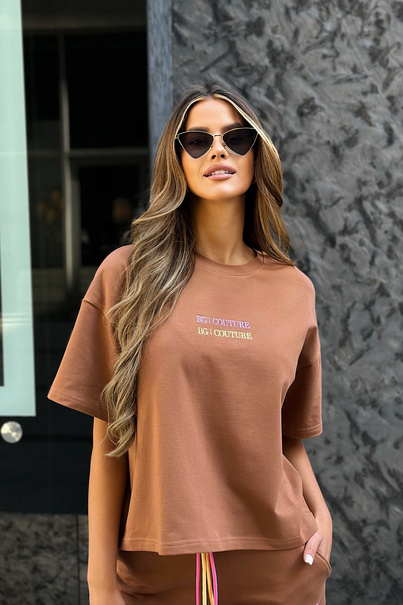 T-SHIRT DAMSKI BG DOUBLE | MOKKA