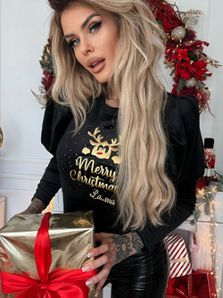 BLUZKA DAMSKA ŚWIĄTECZNA CZARNA 143/23S-01