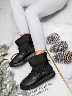 Damskie śniegowce wiązane czarne TL237