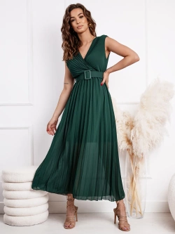 Długa plisowana sukienka z paskiem Milano