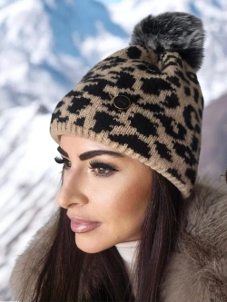 Damska czapka zimowa czarno-beżowa Panther 002