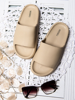 Damskie beżowe klapki na grubej podeszwie DZ213-63