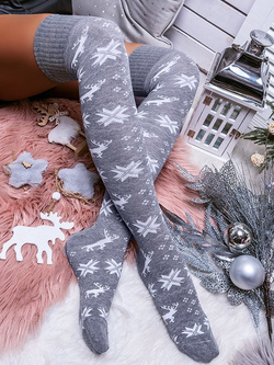 Damskie zakolanówki świąteczne szare ZŚ03