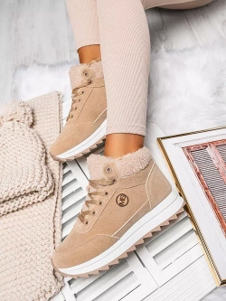 Damskie ciemnobeżowe ocieplane buty sportowe TL232-63