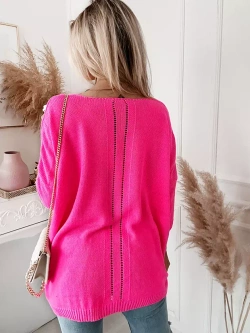 Damski długi sweter oversize różowa landrynka 5712RL
