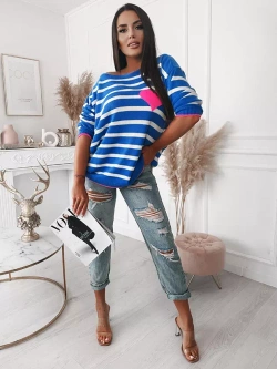 Damski lazurowy sweter w paski 102303L