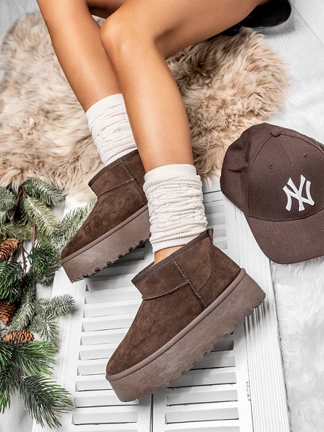 Damskie brązowe śniegowce zamszowe na grubej podeszwie TL242-1