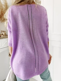 Damski długi sweter oversize lawendowy 5712LA