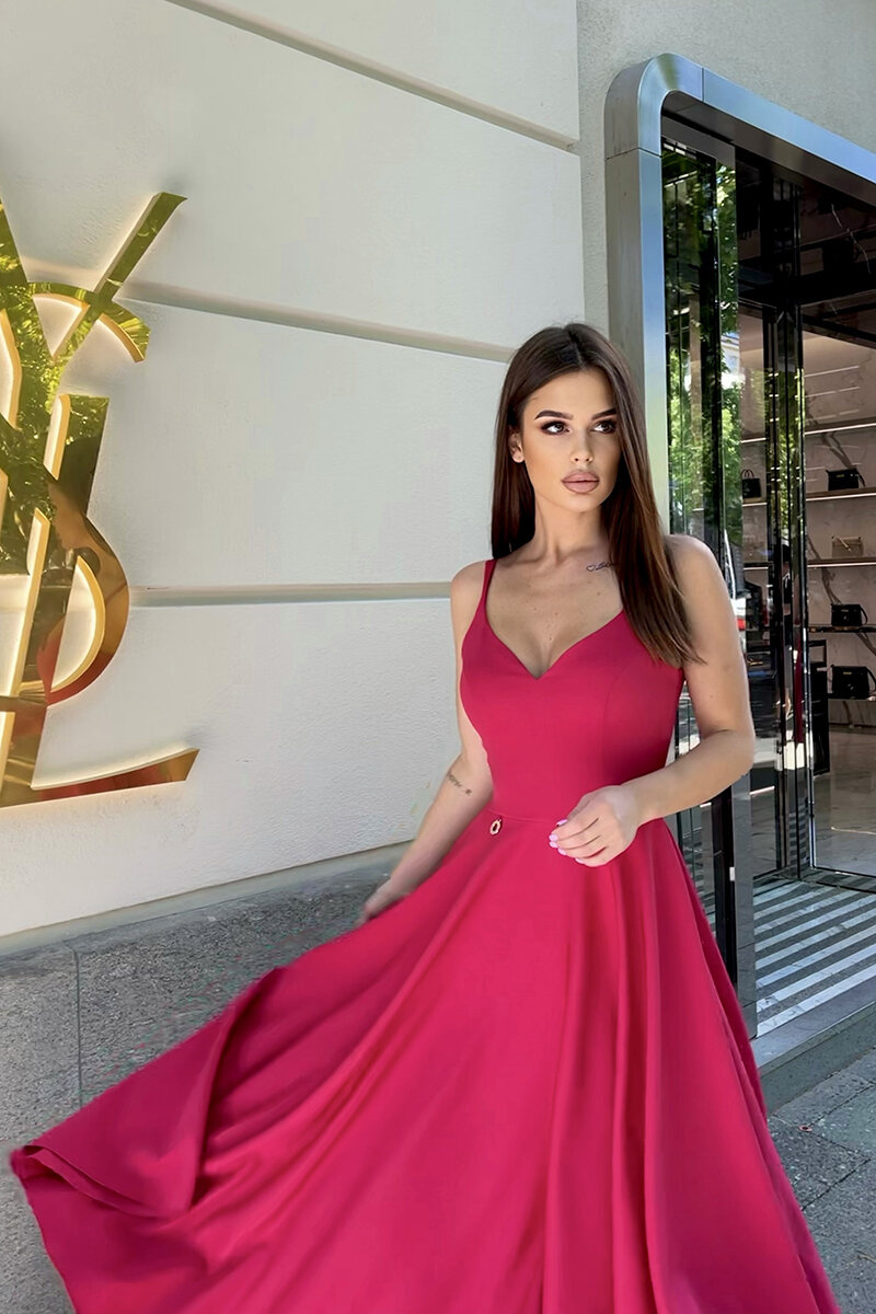 SUKIENKA MIDI NA RAMIĄCZKACH MALINOWA