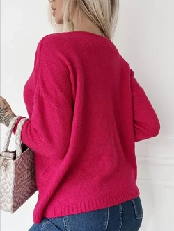 Damski krótki kardigan z guzikami amarantowy 52219A