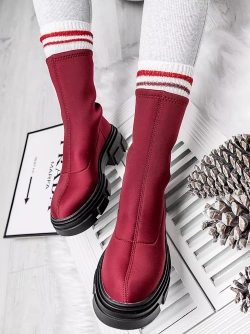 Damskie botki bordowe na grubej podeszwie TL235-4