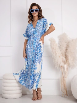 Wzorzysta sukienka maxi z marszczeniem Angelica