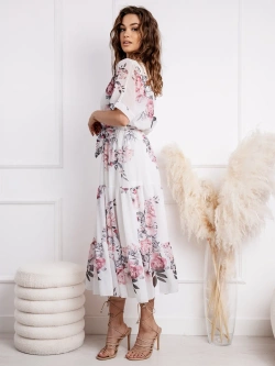 Kwiecista sukienka midi z kimonowymi rękawami Viki