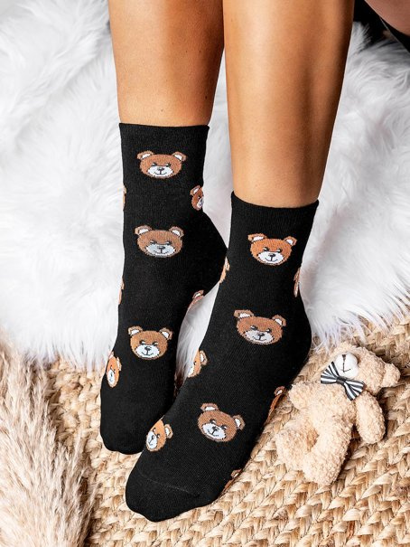 Damskie skarpetki czarne MISIE SKK01