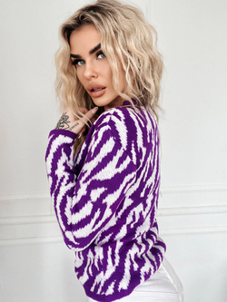 Damski sweter zebra biało fioletowy 62226BF