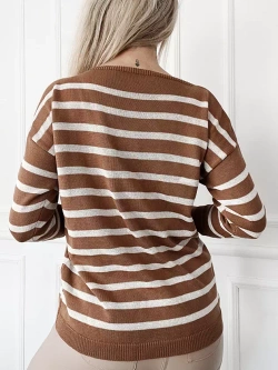 Damski camelowy sweter w paski 102304CA