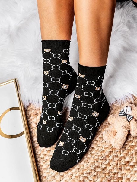 Damskie skarpetki czarne MISIE SKK03