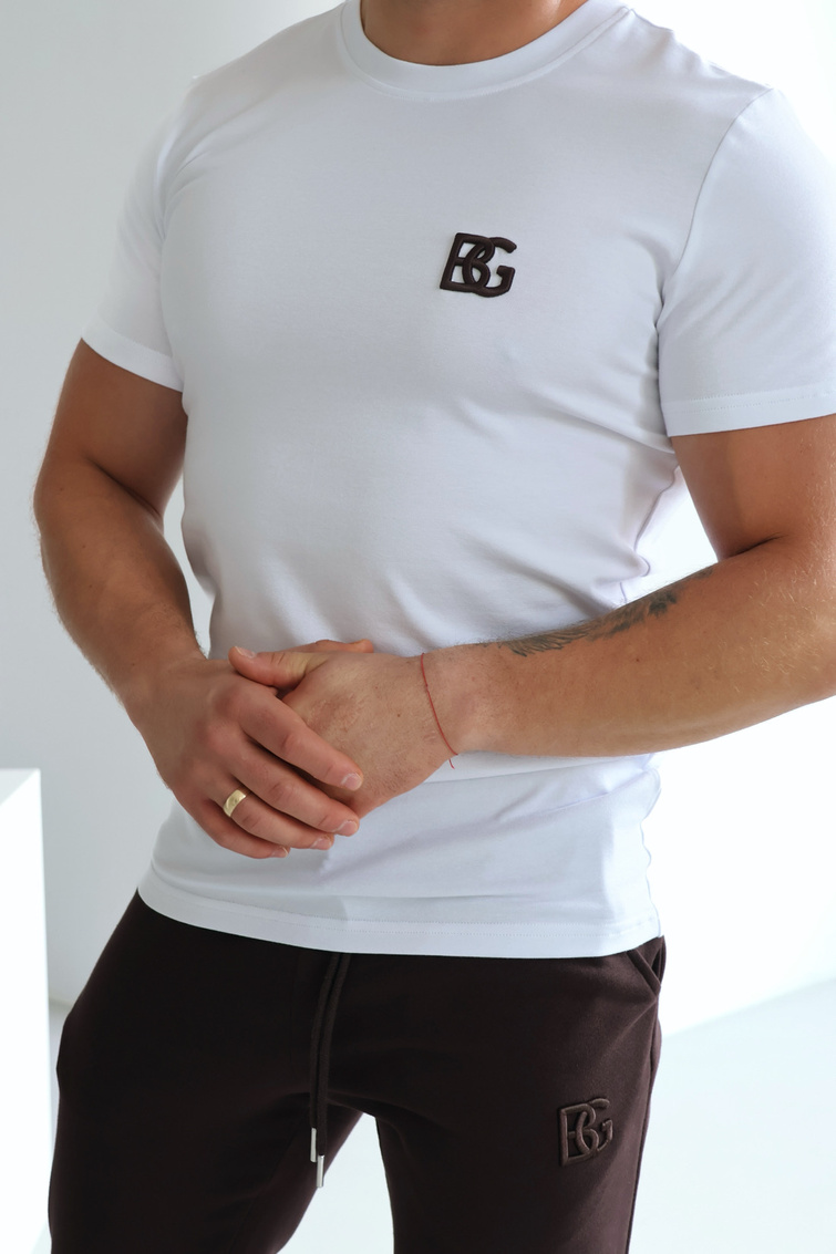 T-Shirt męski BG Bond | biały-gorzka czekolada