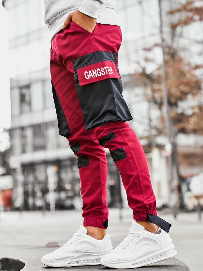 Spodnie męskie joggery bordowe 11131BO