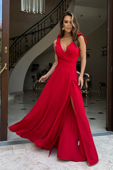 DŁUGA SUKIENKA Z KOKARDAMI CZERWONA