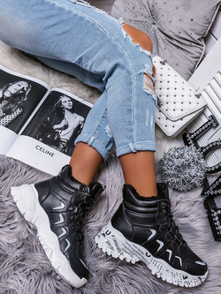 Damskie buty sportowe ocieplane czarne HF203C