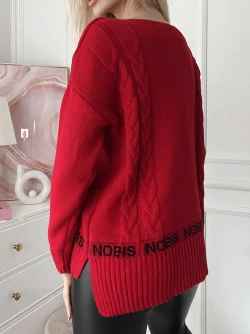 Damski długi sweter oversize czerwony 102309CZ