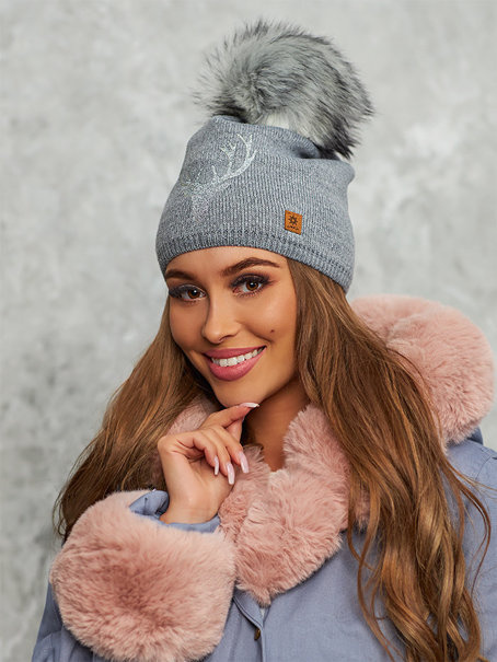 Damska czapka szara z reniferem Aldo 004