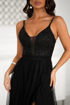 DŁUGA TIULOWA SUKIENKA  NA RAMIĄCZKACH CZARNA