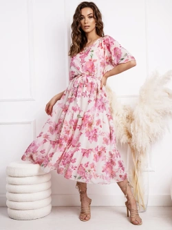Kwiecista sukienka midi z kimonowymi rękawami Viki