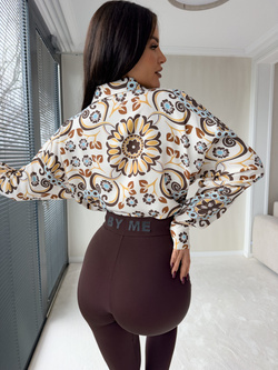 Koszula OVER AUTUMN wiskoza - ecru-czekolada