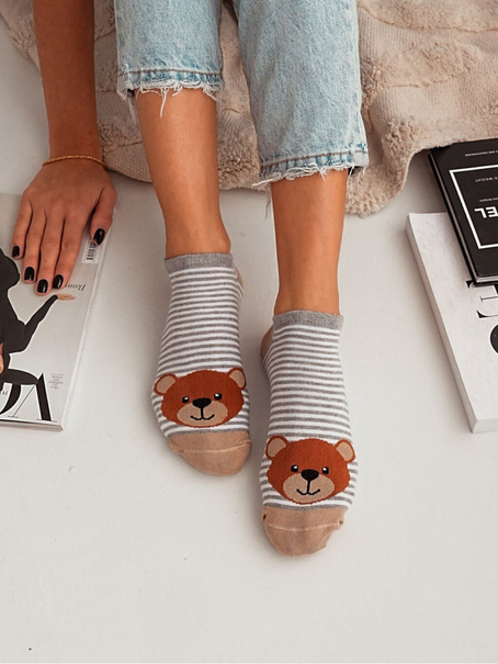 Stopki damskie Duże głowy misia z paskami. Nowe 1146.057, Kolor Jasny Melanż, Rozmiar 37-41