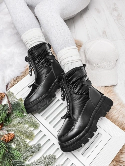 Damskie śniegowce czarne z suwakiem z przodu YSX107