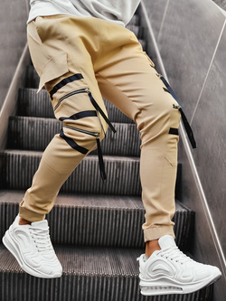 Spodnie męskie joggery beżowe 11146BE