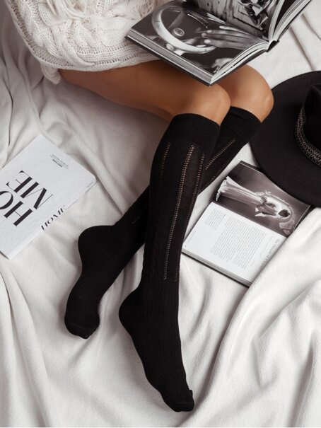 Podkolanówki ażurowe Warkocz 0330.002, Kolor Czarny, Rozmiar 37-41