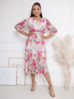 Plisowana sukienka midi z paskiem Rafaella