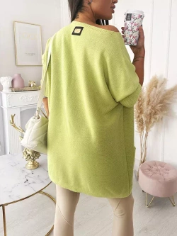 Damski długi sweter oversize limonkowy 7689LIM