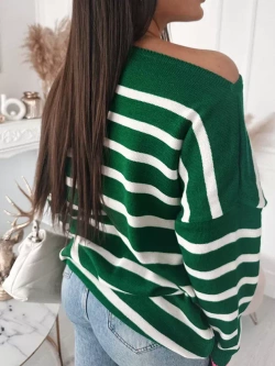 Damski zielony sweter w paski 102303Z