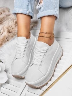 Damskie trampki białe na wysokiej podeszwie TL255-9