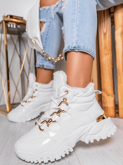 Damskie ocieplane lakierowane buty sportowe białe HF263-9