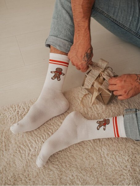 Skarpetki męskie świąteczne Duży Ciastek z paskami 1290.027, Kolor Biały, Rozmiar 38-41