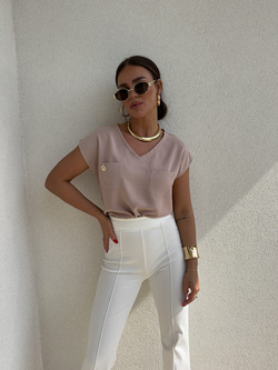 Bluzka KIESZONKI – ciemny beż