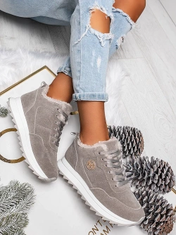 Damskie szare ocieplane buty sportowe TL233-26