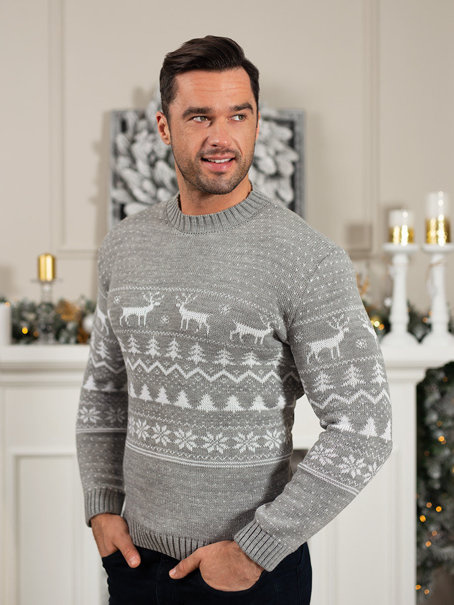 Męski sweter świąteczny szary 5839SZ
