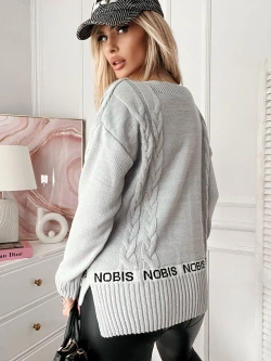 Damski długi sweter oversize szary 102309SZ