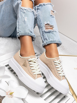 Damskie trampki na platformie beżowe QY860-8