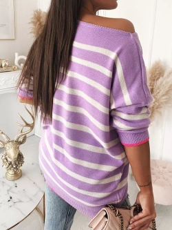 Damski lawendowy sweter w paski 102303LA