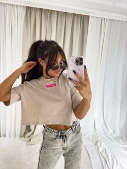 T-shirt pudełkowy MINIMAL - beżowy